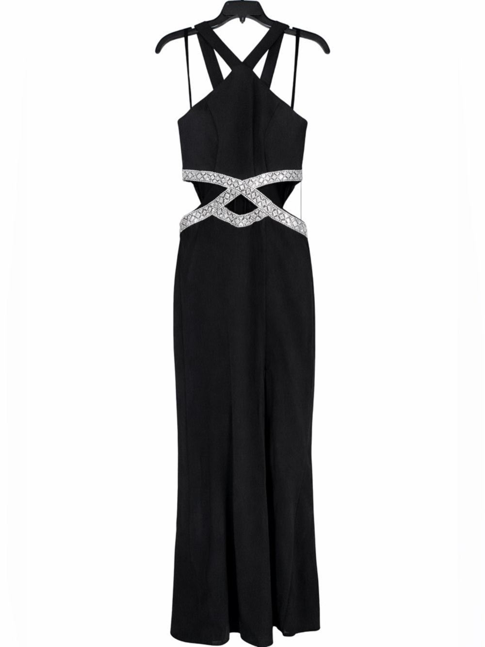 Speechless Black Formal Dress Size 5 Rhinestone Cutout Halter Evening Gown